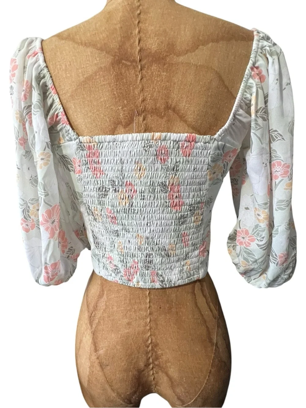 Abercrombie & Fitch Mint Green Floral V-Notch Puff Sleeve Crop Top NWT S